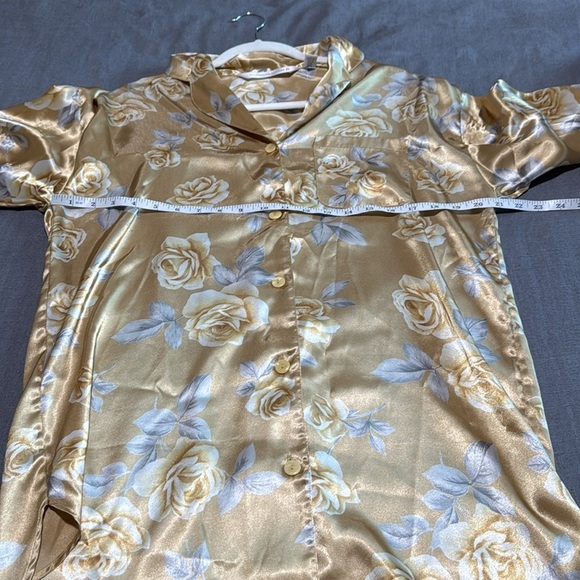 Victoria's Secret • Vintage Gold Rose Floral Oversized Satin Pajama Sleep Shirt - Picture 4 of 6